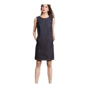 Lauren Ralph Lauren Dark Blue Denim with Leather Trim Sleeveless Dress